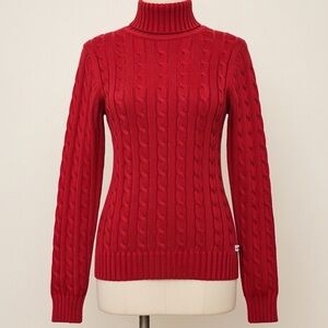 Tommy Hilfiger Red Cable Knit Turtleneck Sweater